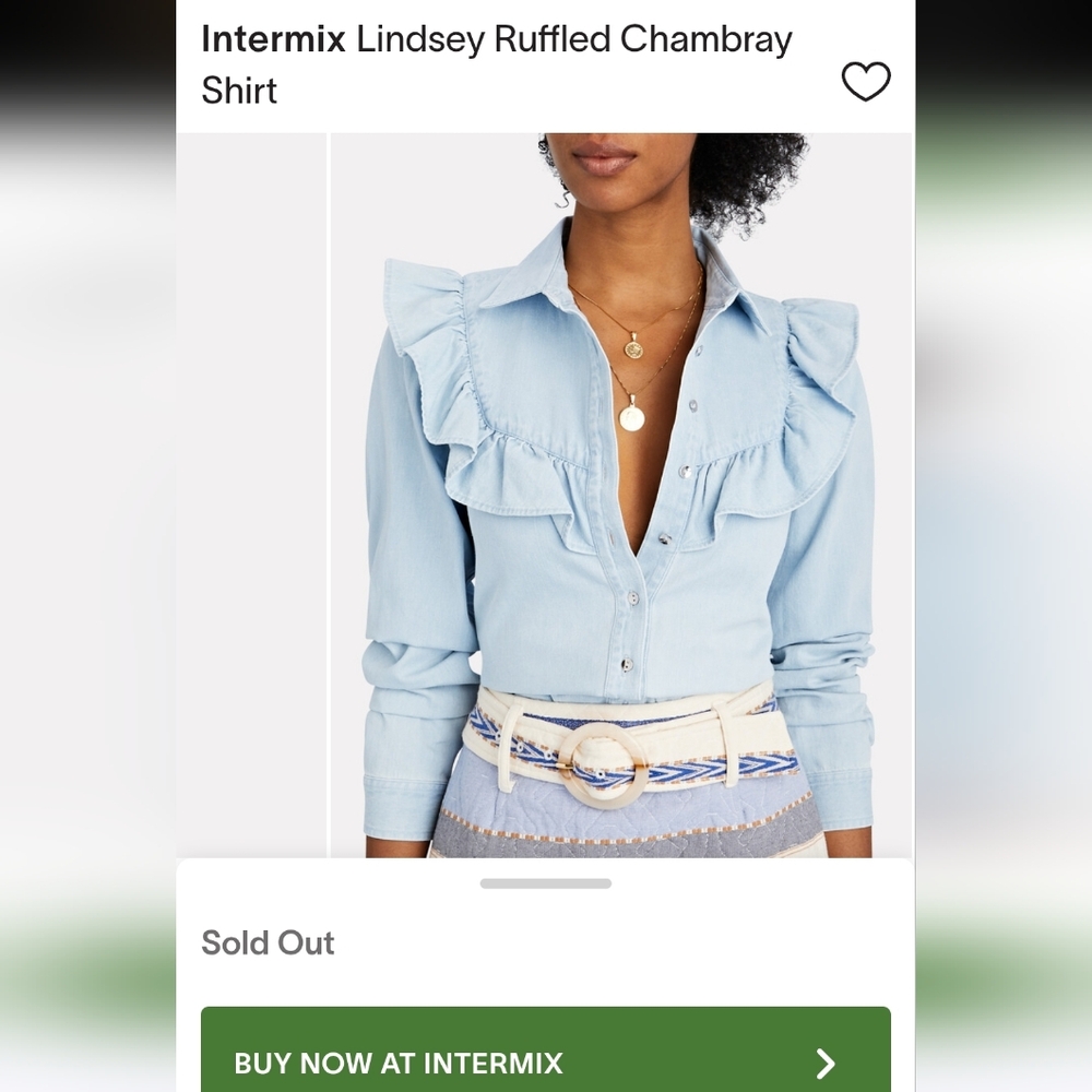INTERMIX Light Blue Ruffled Button Down Shirt - Picture 8 of 8